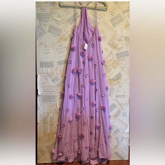 Free People Blossom Bliss Maxi Dress One Shoulder Floral Applique Lilac - Picture 4 of 4